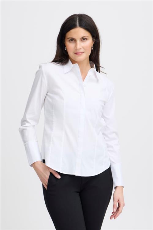 Fransa Zashirt 1 Shirt Solid Kvinde White Langærmede Skjorter Regular Fit Str L - hos Magasin