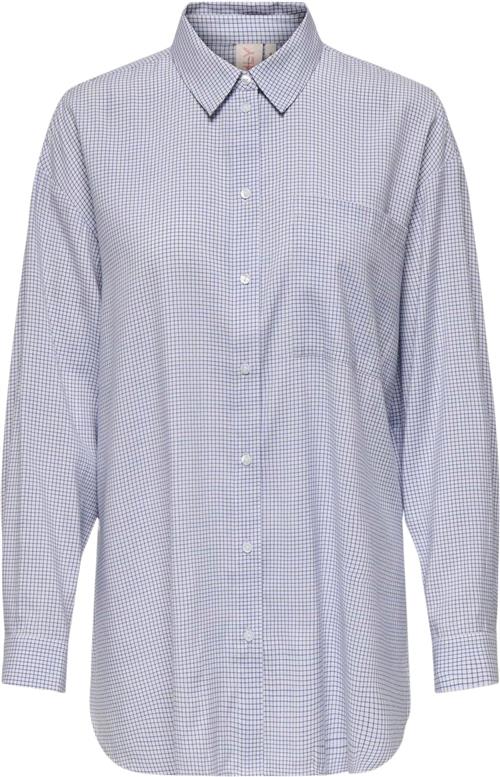 ONLY Onlmaggie L/S Check Shirt WVN Kvinde Bright White/blue Langærmede Skjorter Str L - hos Magasin