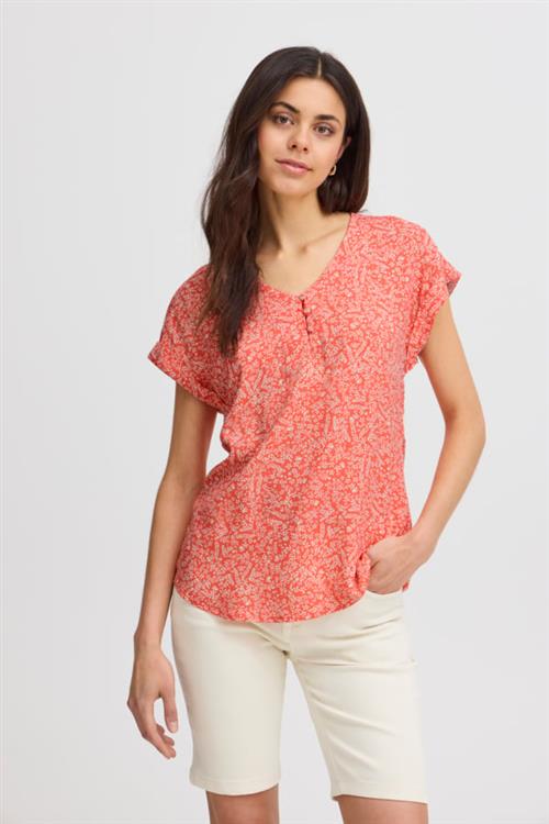 Fransa Frrelax BL 1 Kvinde Hot Coral Aop Hs24 01c Toppe Regular Fit Str L - hos Magasin