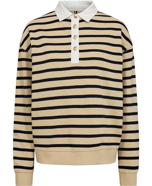 Se Tommy Hilfiger REG STP Gold BTN Polo Swtshrt Kvinde Breton Stp Country Ivory/desert Sky Langærmede Bluser Str XL - hos Magasin ved Magasin