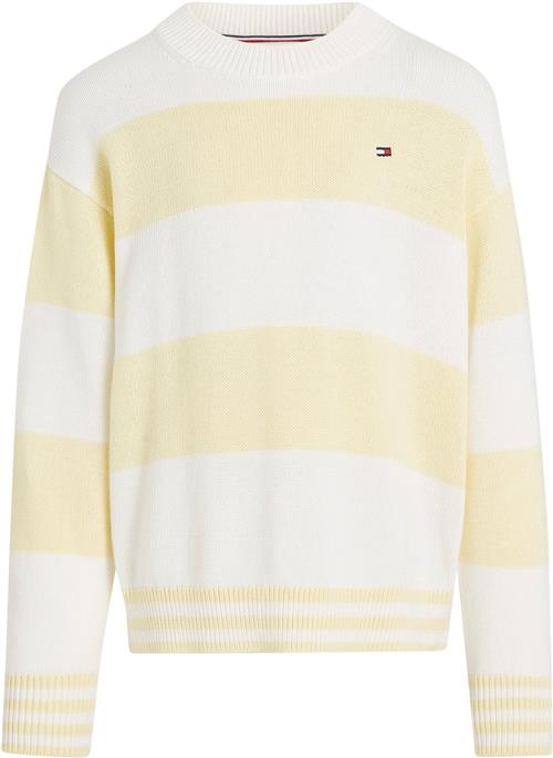 Tommy Hilfiger Utility Colorblock CN Sweater Str 5 år / 110 cm - Lemon Zest / Ancient White Stripe Strik hos Magasin