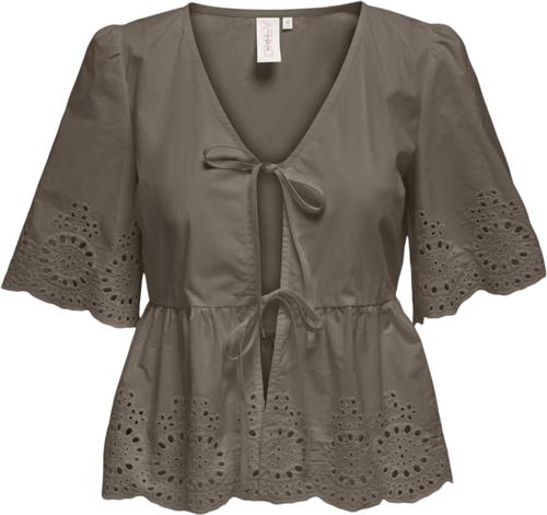 Se ONLY Onlmilia SS Vneck BOW EMB TOP WVN Kvinde Walnut Toppe Str M - hos Magasin ved Magasin