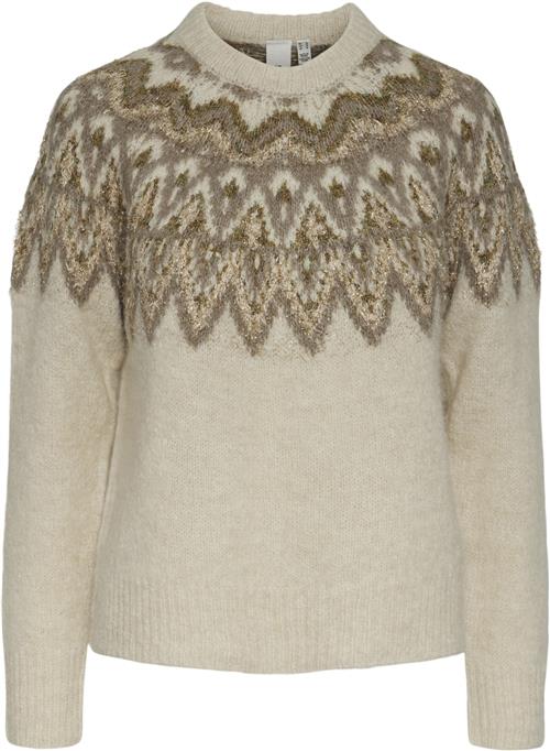 YAS Yasela LS Shimmer Knit Pullover Kvinde Perfectly Pale/multi Pattern Sweaters Str S - hos Magasin