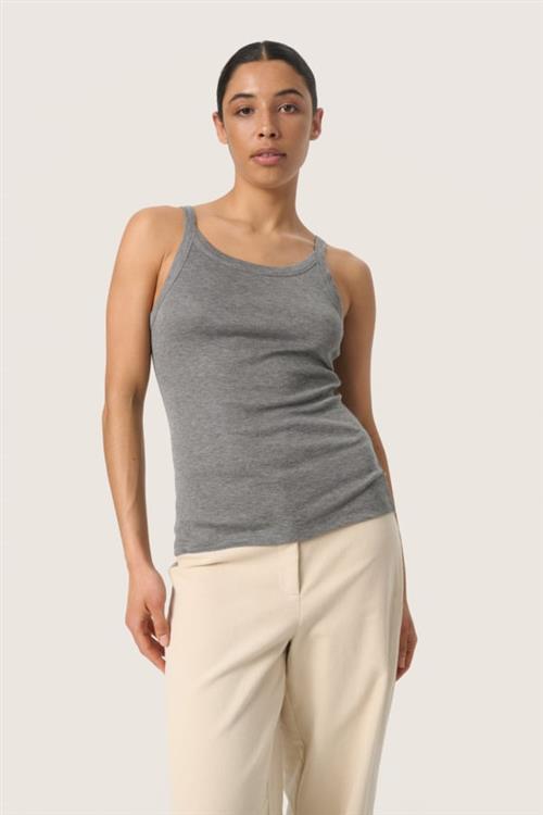 Se Soaked in Luxury Slfauna Tank Top Kvinde Grey Melange Toppe Slim Fit Str S - hos Magasin ved Magasin