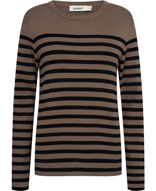 Soaked in Luxury Slpina Striped Tee LS Kvinde Walnut With Black Stripe Sweaters Regular Fit Str XS - hos Magasin