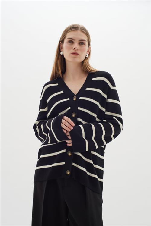 InWear Seffieiw Cardigan Kvinde Black / Whisper White Cardigans Str L - hos Magasin