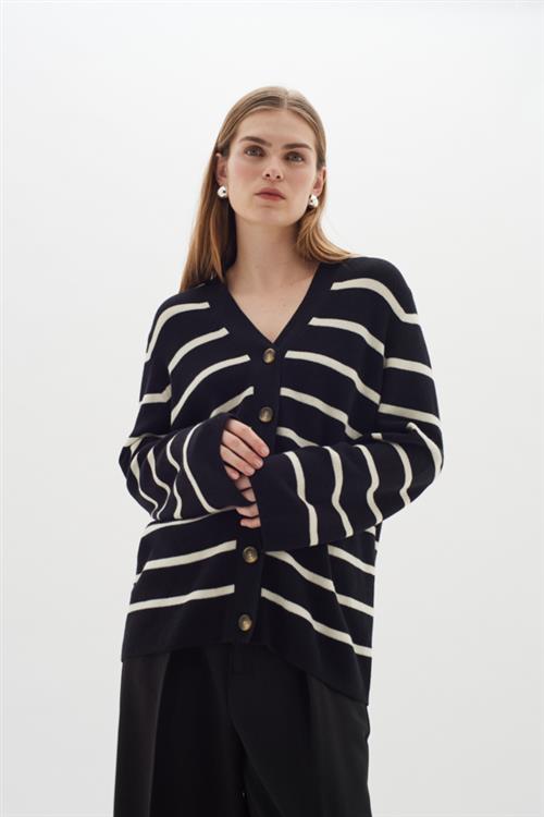 InWear Seffieiw Cardigan Kvinde Black / Whisper White Cardigans Str XL - hos Magasin