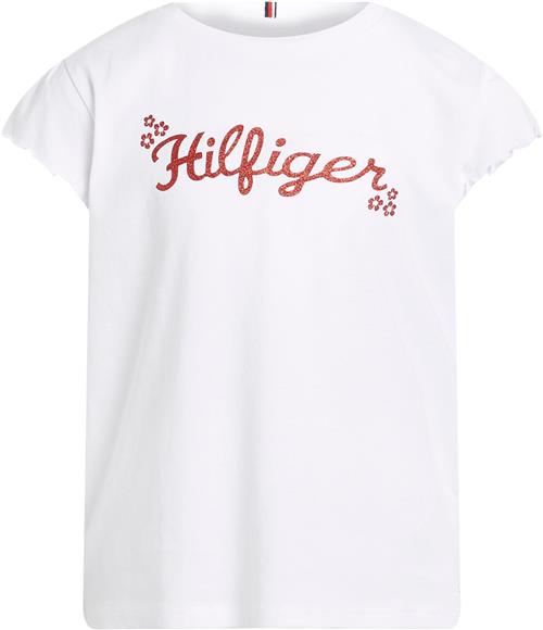 Tommy Hilfiger Flower Glitter REG TEE SS Str 8 år / 128 cm - White Kortærmede T-shirts hos Magasin