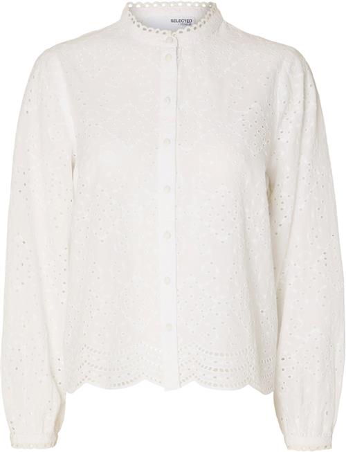 Selected Femme Slftatiana L/S Embr Shirt Noos Kvinde Hvid Langærmede Skjorter Regular Fit Str 42 - hos Magasin