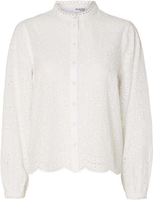 Se Selected Femme Slftatiana L/S Embr Shirt Noos Kvinde Hvid Langærmede Skjorter Regular Fit Str 36 - hos Magasin ved Magasin