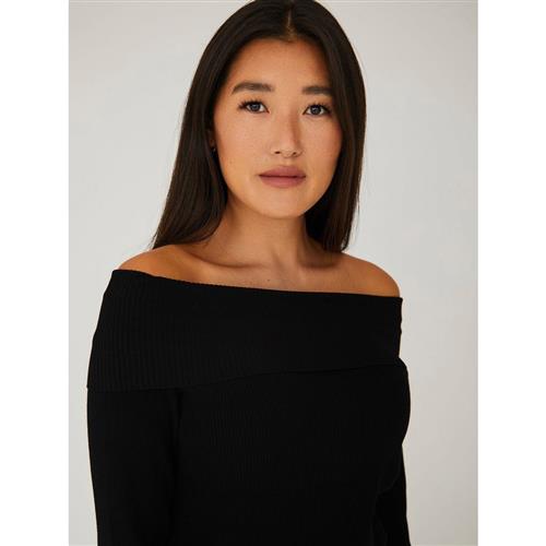 Se A-VIEW Rib Offshoulder Blouse Kvinde Black Sweaters Str XS - hos Magasin ved Magasin