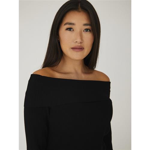 A-VIEW Rib Offshoulder Blouse Kvinde Black Sweaters Str L - hos Magasin