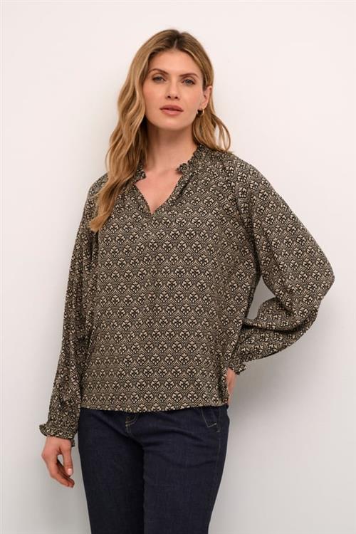 Culture Cusafi Bello Blouse Kvinde Sand Graphic Langærmede Bluser Str L - hos Magasin