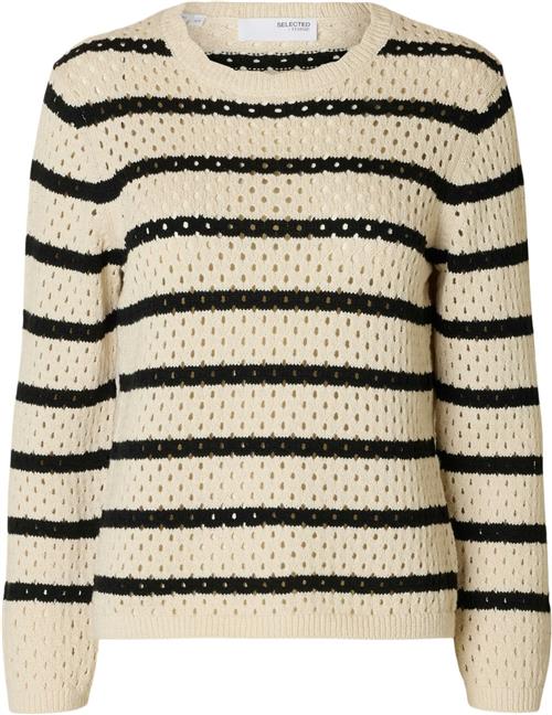 Selected Femme Slfkenya LS Pullover Knit D2 Kvinde Birch/stripes Black Sweaters Str XS - hos Magasin