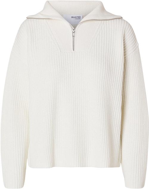 Se Selected Femme Slfbloomie LS Knit Half ZIP Noos Kvinde Hvid Sweaters Loose Fit Str S - hos Magasin ved Magasin