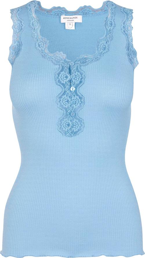 Se Rosemunde Silk top w/ Button & Lace Kvinde Heaven Blue Toppe Str S - hos Magasin ved Magasin