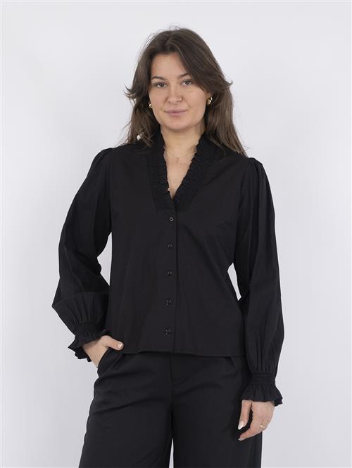 Neo Noir Brielle Solid Shirt Kvinde Black Langærmede Bluser Str 38 - hos Magasin