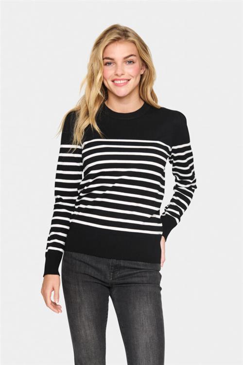 Saint Tropez Milasz LS Striped Pullover Kvinde Black Mila Stripe Sweaters Regular Fit Str L - hos Magasin