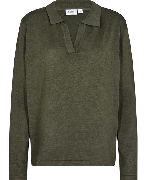 Saint Tropez Milasz Polo Pullover Kvinde Army Green Melange Sweaters Str L - hos Magasin