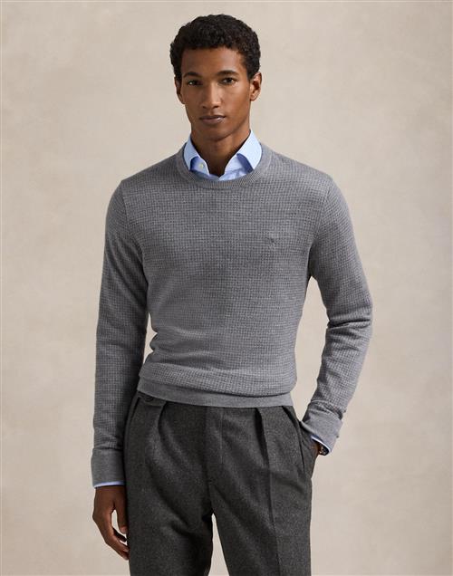 Se Polo Ralph Lauren 2/30 Merino WL Rwslsl-plo Mand Mid Grey Combo Sweaters Str L Merino - hos Magasin ved Magasin