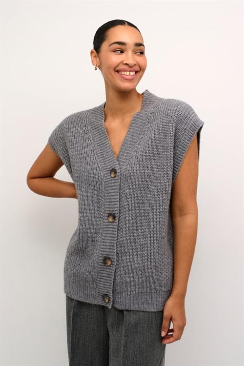 Kaffe Kanellia Knit Cardigan Kvinde Grey Melange Strikveste Str XS - hos Magasin