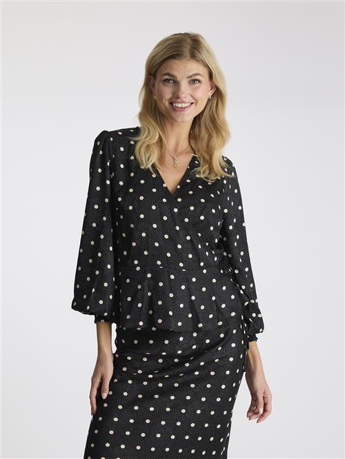 Neo Noir Merry Retro Dot Blouse Kvinde Black Langærmede Bluser Str 44 - hos Magasin