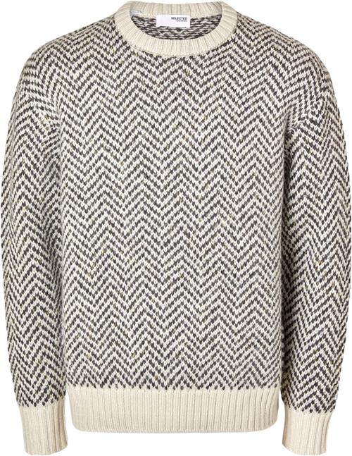 Se Selected Homme Slhharry LS Knit Relaxed Crew Neck Mand Tofu/sepia Tint / Asphalt Sweaters Str XXL - hos Magasin ved Magasin