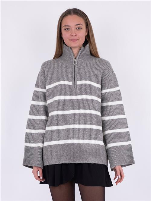 Neo Noir Nevena Stripe Knit Blouse Kvinde Dark Grey/off White Sweaters Str 40 - hos Magasin