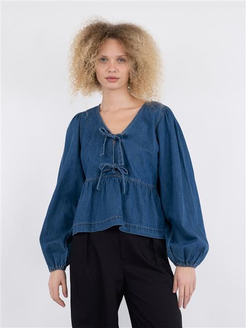 Neo Noir Esmée D Blouse Kvinde Vintage Blue Langærmede Bluser Str 44 - Denim hos Magasin