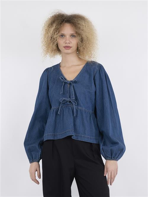 Neo Noir Esmée D Blouse Kvinde Vintage Blue Langærmede Bluser Str 34 - Denim hos Magasin