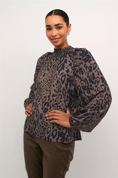 Kaffe Kajemma Blouse Kvinde Major Brown/black Leopard Langærmede Bluser Str 40 - hos Magasin