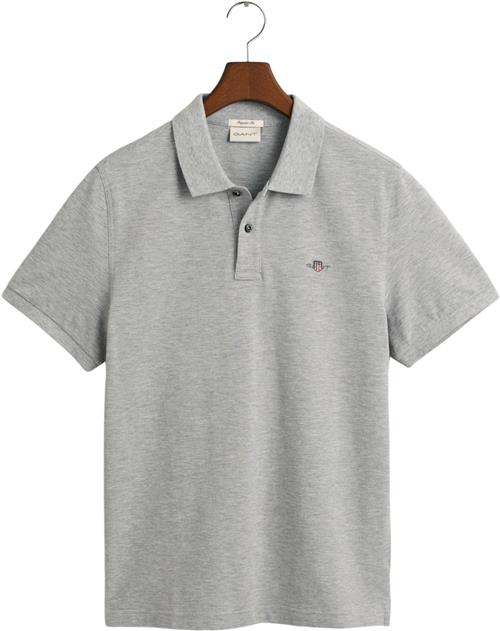 Gant REG Shield SS Pique Polo Mand Grey Melange Kortærmede Poloer Str XL - hos Magasin