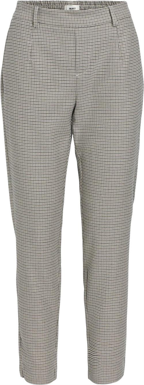 Object Objlisa Slim Pant AOP Noos Kvinde Sandshell/rabbit/black Checks Bukser Med Smalle Ben Str 34 - hos Magasin