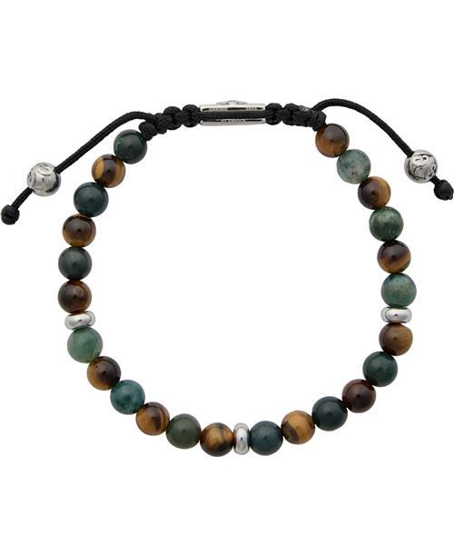 Nialaya Men's Beaded Bracelet With Aquatic Agate, Brown Tiger Eye an XL - Armbånd Stål hos Magasin