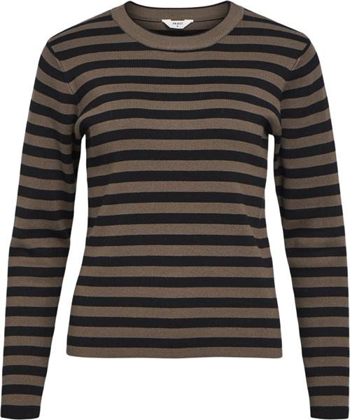 Se Object Objester SLI L/S Knit Pullover Noos Kvinde Morel/black Toppe Slim Fit Str L - hos Magasin ved Magasin