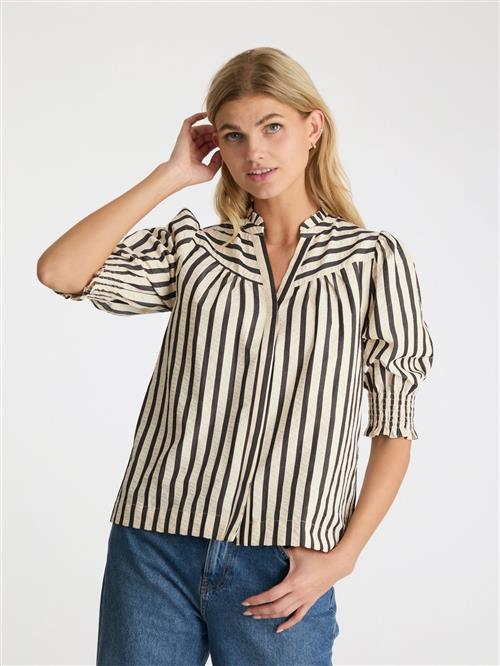 Neo Noir Diana Contrast Stripe Blouse Kvinde Creme Kortærmede Bluser Str 42 - hos Magasin