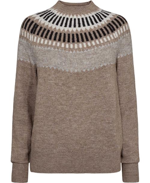 Se Montego Khairy Intarsia Kvinde Taupe Mel. Sweaters Str 44 - hos Magasin ved Magasin