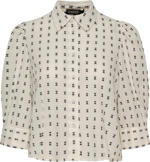 Se Soaked in Luxury Slhella Shirt 3/4 Kvinde Black And White Dobby Kortærmede Skjorter Regular Fit Str XS - hos Magasin ved Magasin