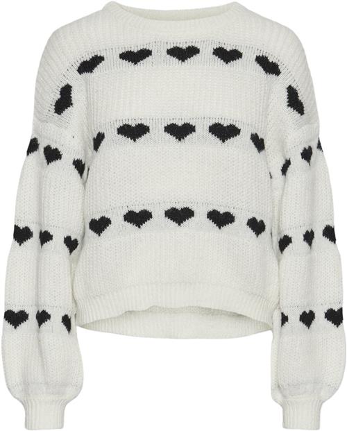 Se Pieces Pcnove LS Oneck Heart Knit BC Kvinde Cloud Dancer/black Hearts Sweaters Regular Fit Str S - hos Magasin ved Magasin