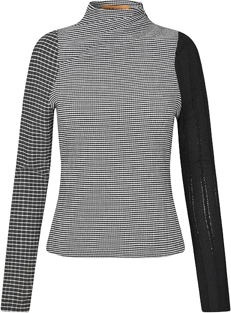 Se Stine Goya Asymmetric Long Sleeve Top, 2247 Patchwork Jersey Kvinde Black / White Toppe Str L - hos Magasin ved Magasin