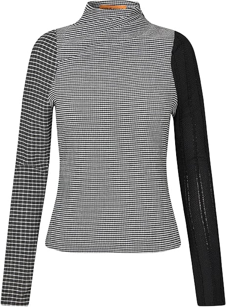 Stine Goya Asymmetric Long Sleeve Top, 2247 Patchwork Jersey Kvinde Black / White Toppe Str XS - hos Magasin