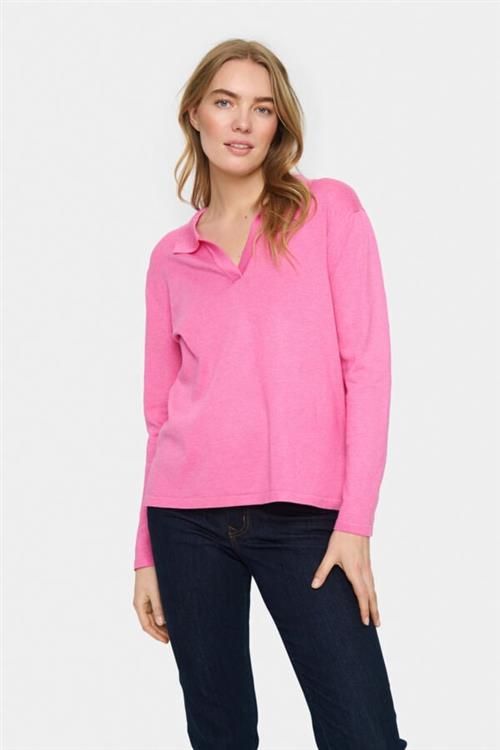 Se Saint Tropez Milasz Polo Pullover Kvinde Pink Cosmos Melange Langærmede Bluser Str XS - hos Magasin ved Magasin