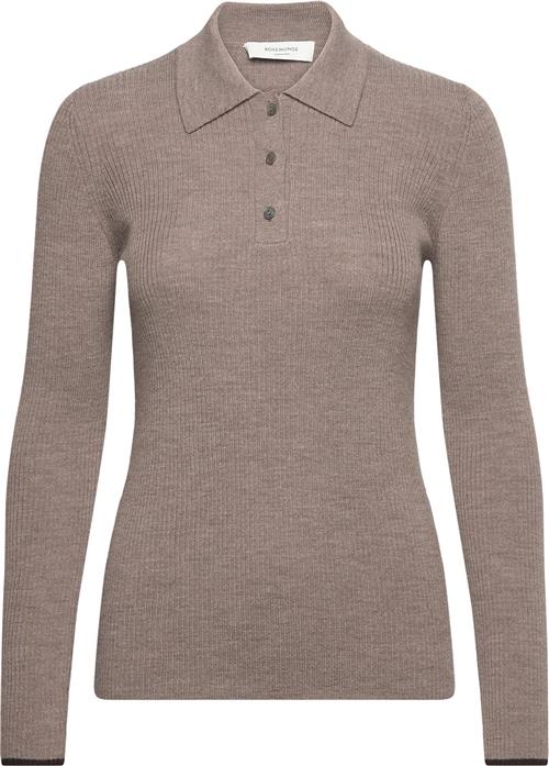 Se Rosemunde Long Sleeve Knit Polo Kvinde Brown Grey Mel Sweaters Str XL - hos Magasin ved Magasin