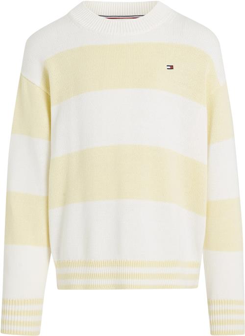 Tommy Hilfiger Utility Colorblock CN Sweater Str 12 år / 152 cm - Lemon Zest / Ancient White Stripe Strik hos Magasin