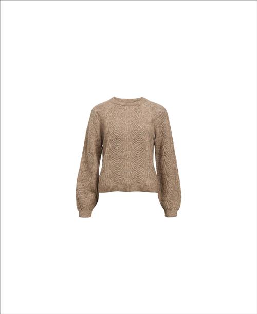 Se Object Objflora RE L/S Knit Pullover Noos Kvinde Desert Taupe/melange Toppe Regular Fit Str XS - hos Magasin ved Magasin