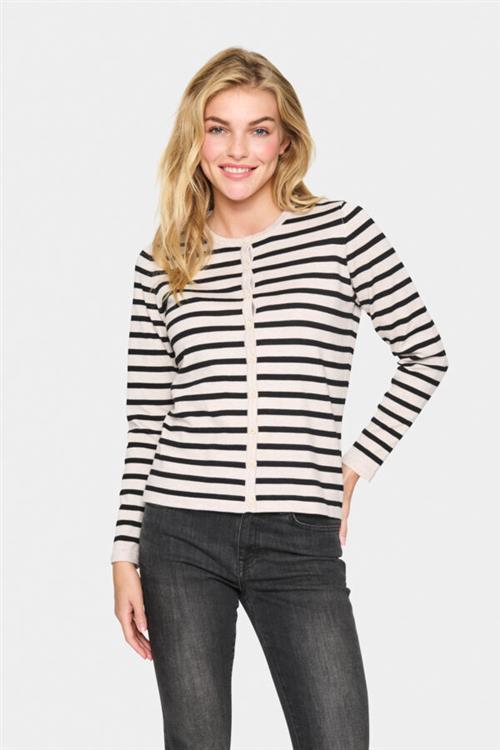 Saint Tropez Milasz Striped Cardigan Kvinde Gray Morn Mila Stripe Cardigans Regular Fit Str XL - hos Magasin