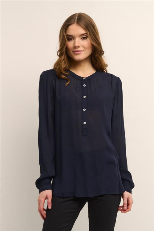 Kaffe Karla Amber Shirt Kvinde Midnight Marine Langærmede Skjorter Regular Fit Str 44 - Viskose hos Magasin