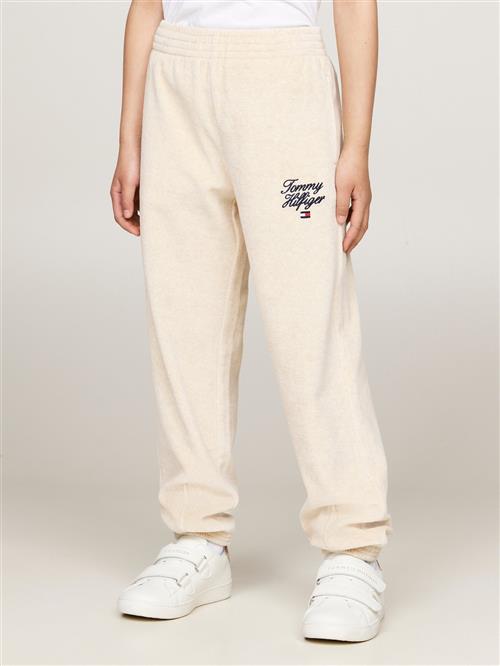 Tommy Hilfiger TH Script Velour Pant Str 8 Velour - Heathered Oat Bukser hos Magasin