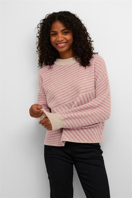 Kaffe Kaverana Knit Pullover Kvinde Feather Gray Mel. / Rosa Sweaters Str S - hos Magasin