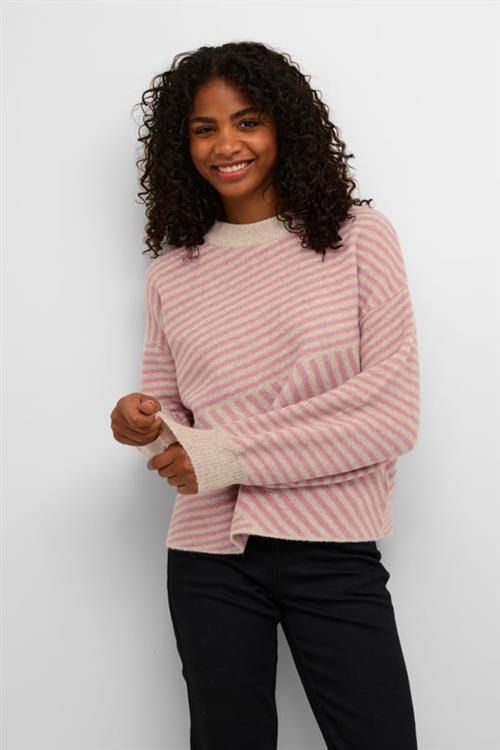 Kaffe Kaverana Knit Pullover Kvinde Feather Gray Mel. / Rosa Sweaters Str XXL - hos Magasin